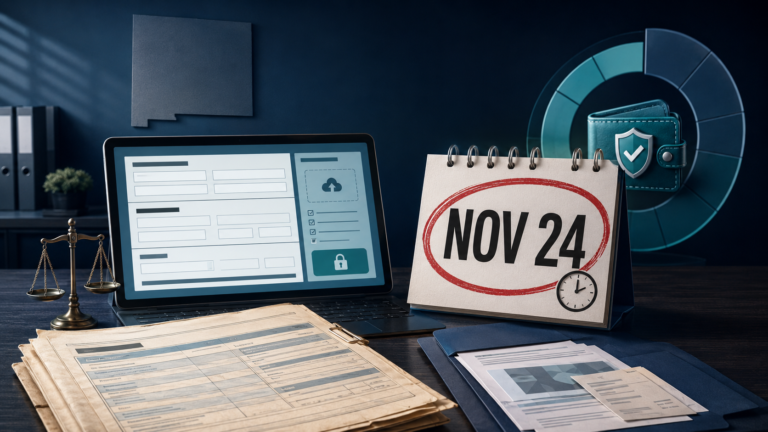 FastBucks restitution claim form beside a November 24, 2026 deadline calendar.