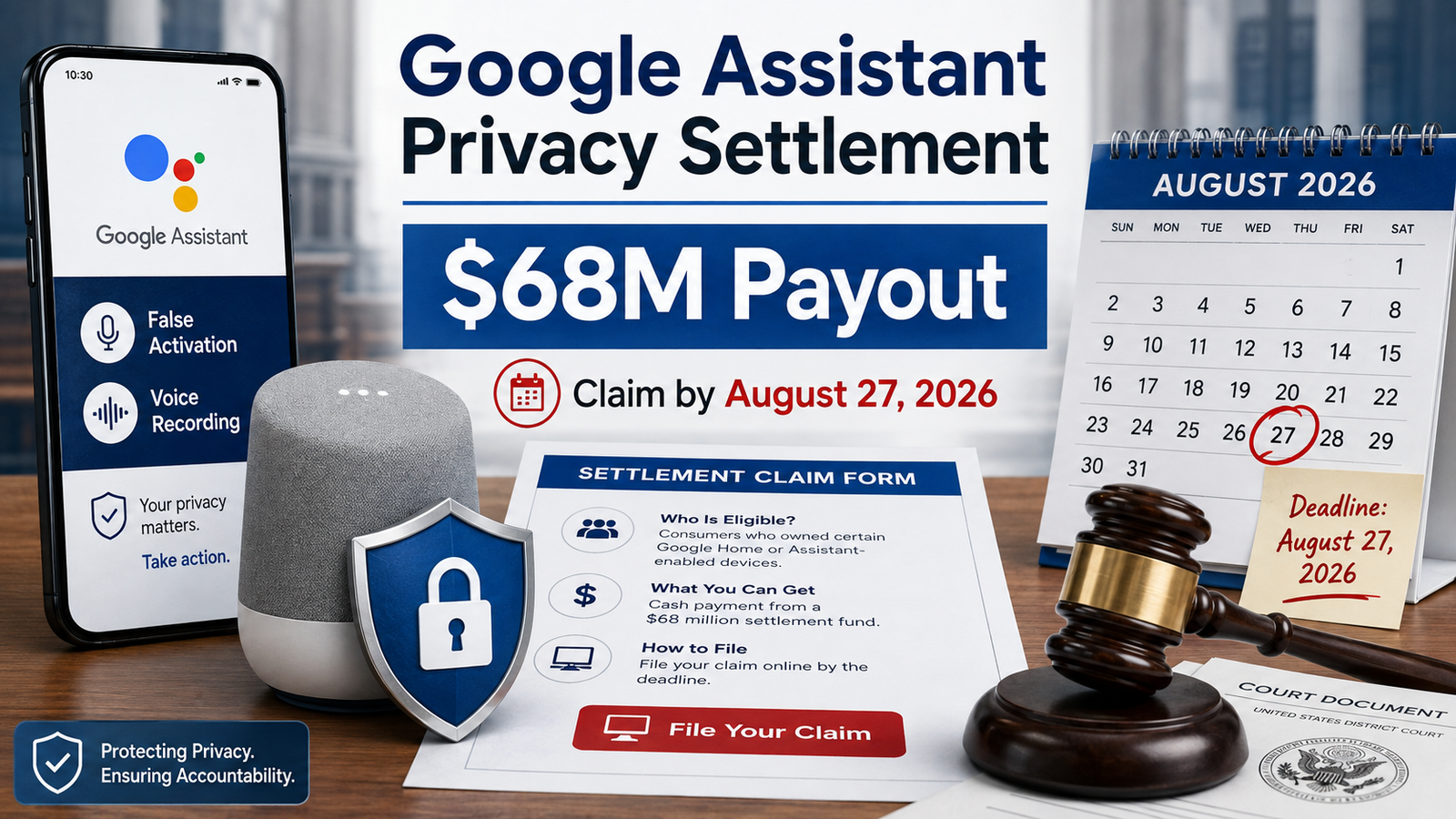 Google Assistant Privacy Settlement: $68M Payout, Claim by August 27