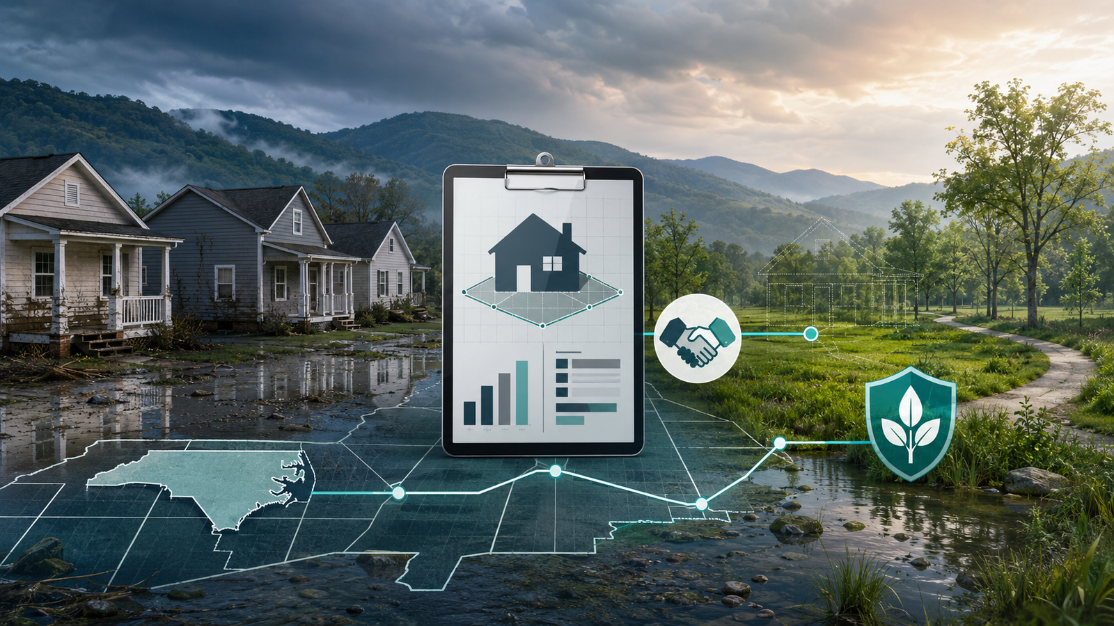 North Carolina flood-damaged homes, an appraisal and permanent open-space planning for voluntary FEMA buyouts.
