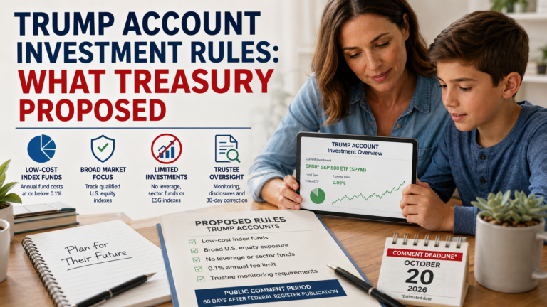 Parent reviewing a child investment account with low-cost broad-market fund options