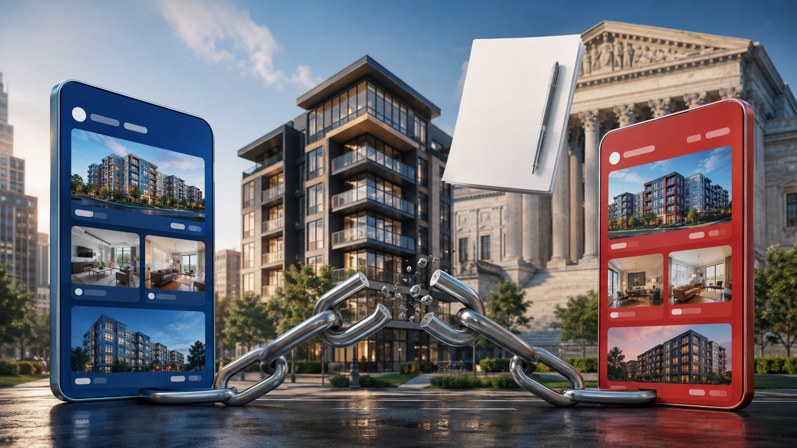 Zillow Redfin settlement shown through separate apartment rental-listing platforms.