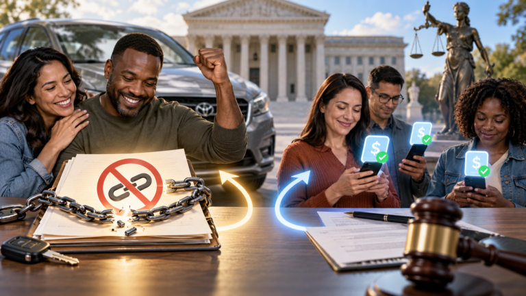 Car keys beside auto-loan paperwork and a calculator representing debt relief and restitution in the Credit Acceptance settlement. Recommended Featured Image File Name: credit-acceptance