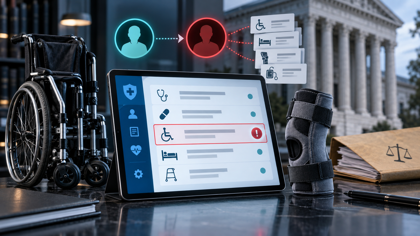 Older adult reviewing Medicare claim records for unfamiliar durable medical equipment charges